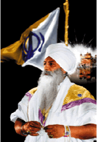 Yogi Bhajan with Khanda Flag